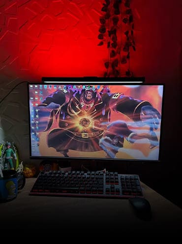 Striva Light Bar with RGB backlighting on a gaming desk