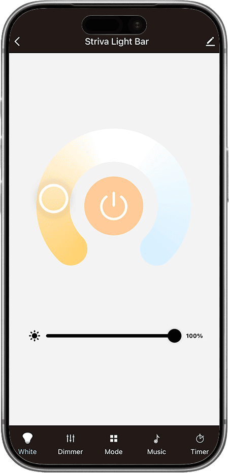 Striva app — warm-to-cool white and brightness control