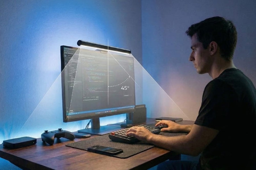 Dual-Zone: 45-degree beam on the desk plus rear glow